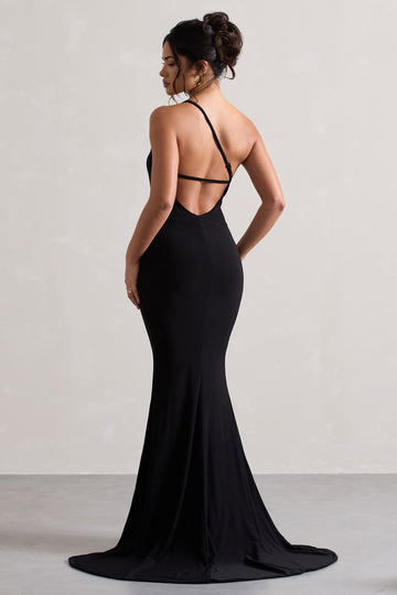 Belle Black One Shoulder Fishtail Maxi Dress